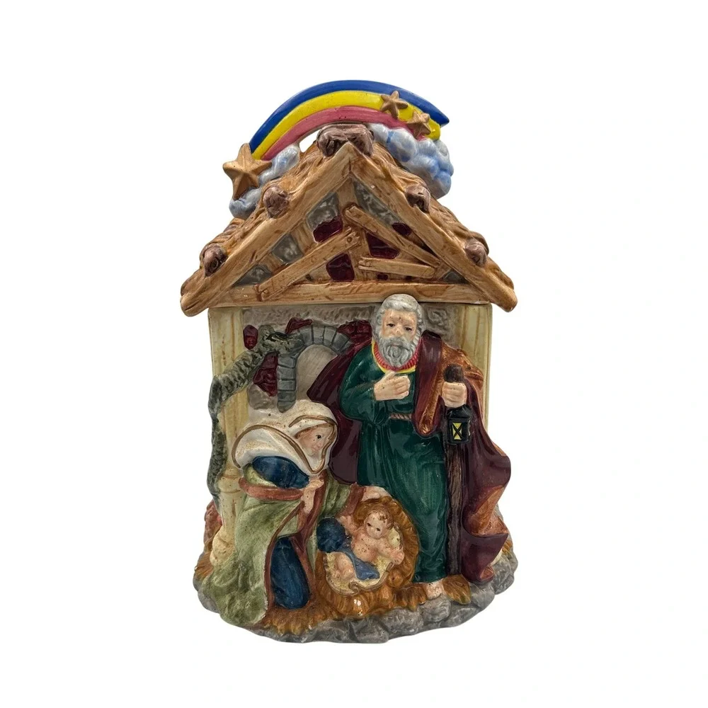 Vintage Mercuries China Nativity Scene Cookie‎ Jar Holy Family Religious Decor